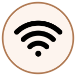 Wi‑Fi signal icon centered in a beige circular badge with a brown rim