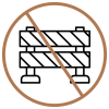 No construction zone symbol: a barrier icon inside a circle with a diagonal line indicating prohibition